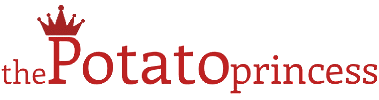 Full logo image. The words 'The Potato Princess' are written out in red text. A small simple red crown design is just above the 'P' in 'Potato'